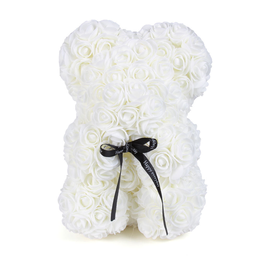 25cm Artificial Foam Rose Teddy Bear in Clear Gift Box