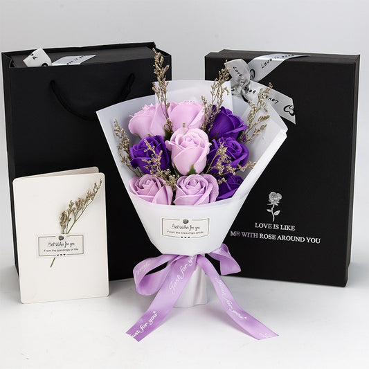 Premium Scented Soap Rose Bouquet - 9 Flowers in Black Box