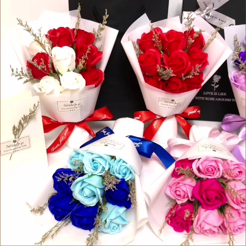 Premium Scented Soap Rose Bouquet - 9 Flowers in Black Box