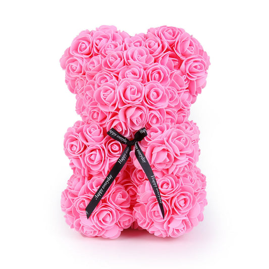 25cm Artificial Foam Rose Teddy Bear in Clear Gift Box