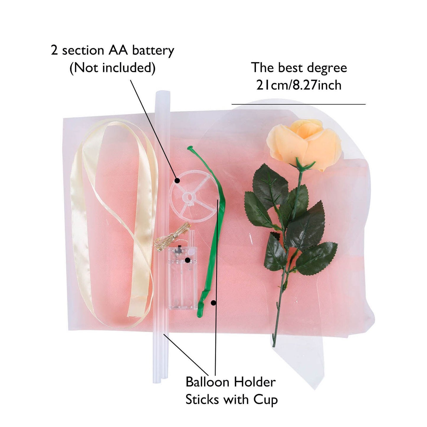 LED Luminous Clear Balloon with Artificial Rose - DIY Gift Kit