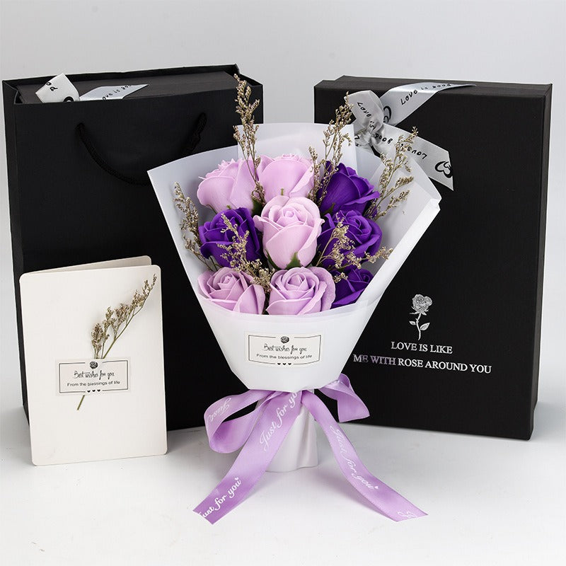 Premium Scented Soap Rose Bouquet - 9 Flowers in Black Box