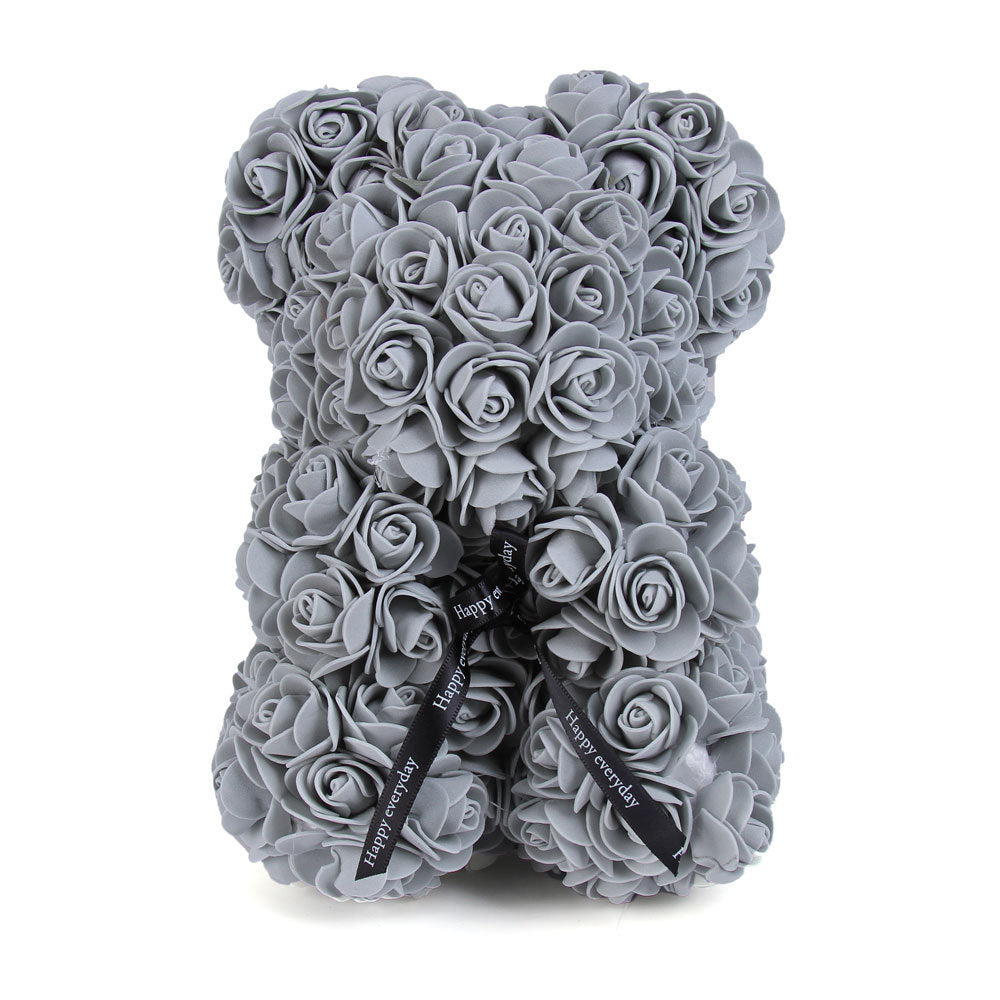 25cm Artificial Foam Rose Teddy Bear in Clear Gift Box