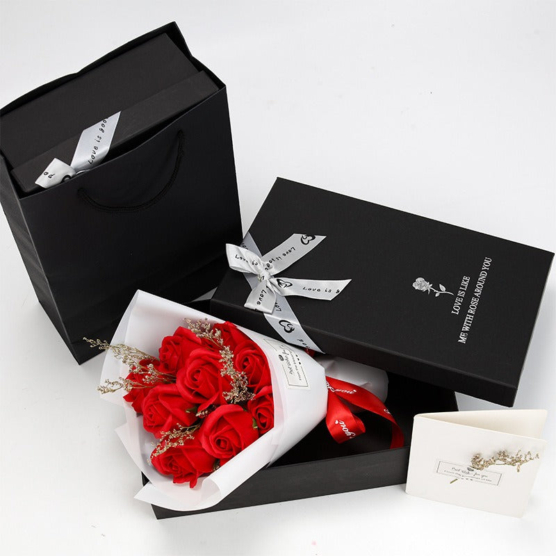 Premium Scented Soap Rose Bouquet - 9 Flowers in Black Box