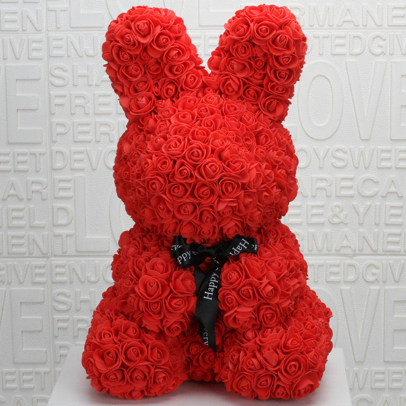 Artificial Foam Rose Rabbit Figure - Anniversary & Valentine's Gift