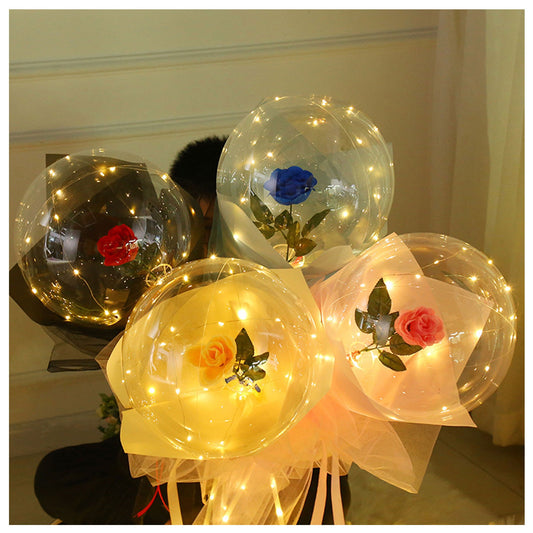 LED Luminous Clear Balloon with Artificial Rose - DIY Gift Kit