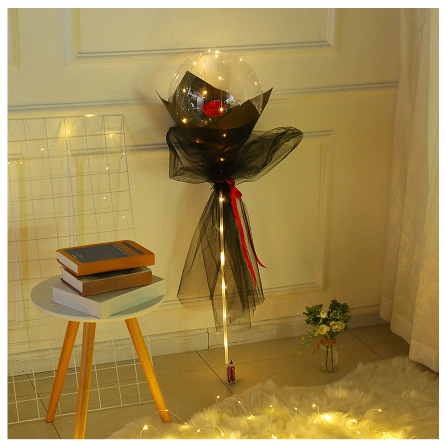 LED Luminous Clear Balloon with Artificial Rose - DIY Gift Kit