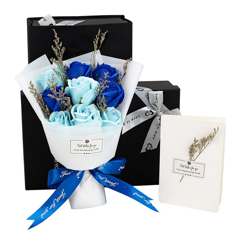Premium Scented Soap Rose Bouquet - 9 Flowers in Black Box