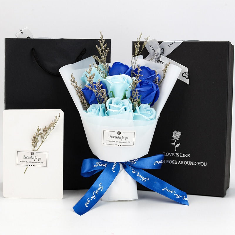 Premium Scented Soap Rose Bouquet - 9 Flowers in Black Box