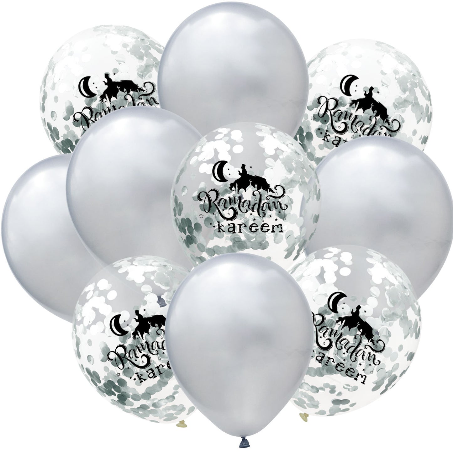12-Inch Ramadan Kareem Clear Confetti Latex Balloons