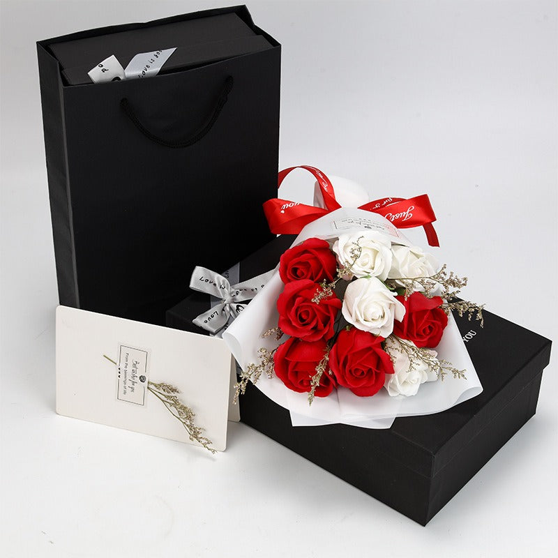 Premium Scented Soap Rose Bouquet - 9 Flowers in Black Box