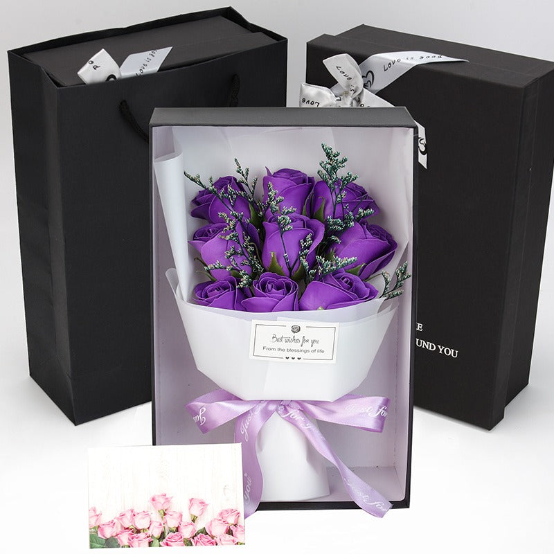 Premium Scented Soap Rose Bouquet - 9 Flowers in Black Box