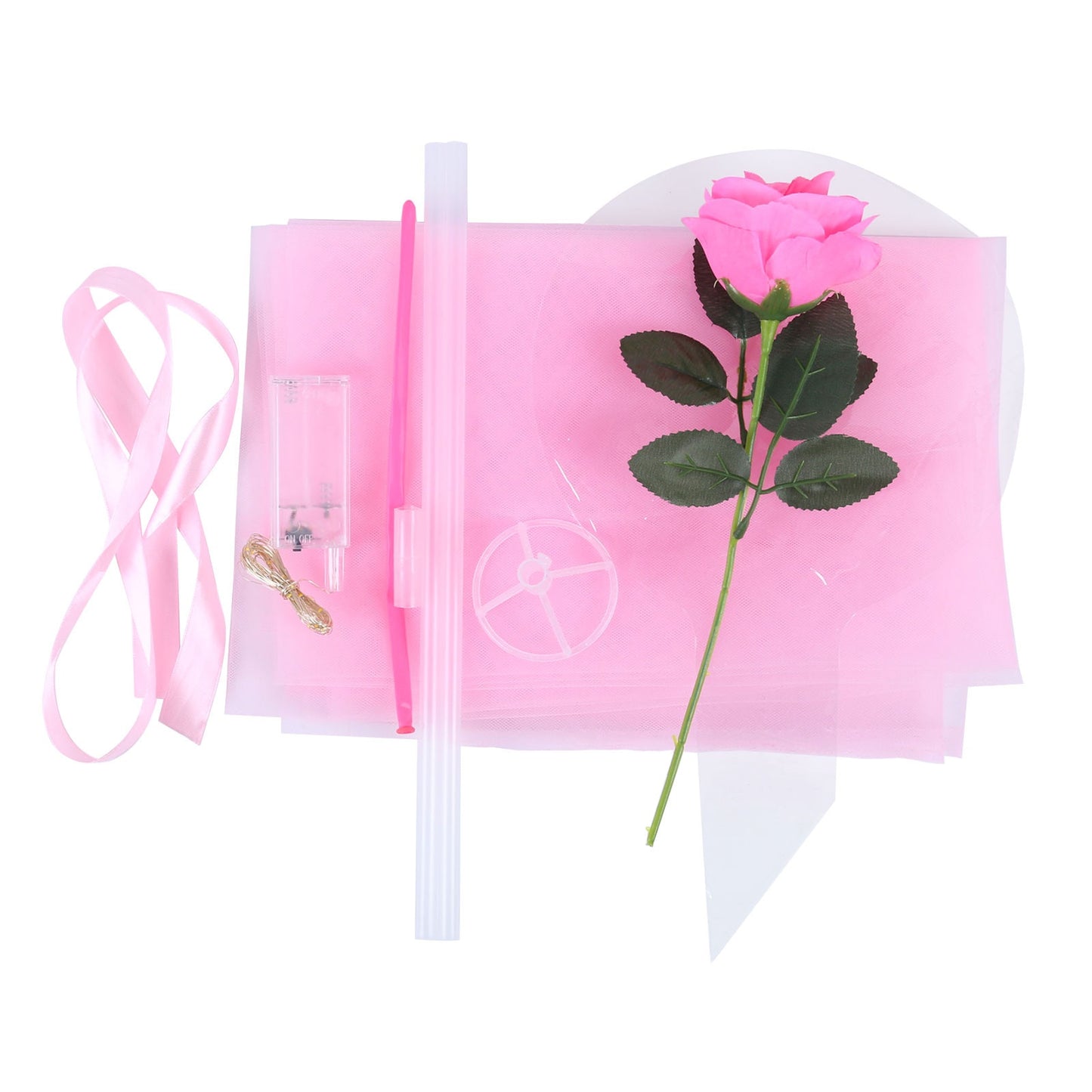 LED Luminous Clear Balloon with Artificial Rose - DIY Gift Kit