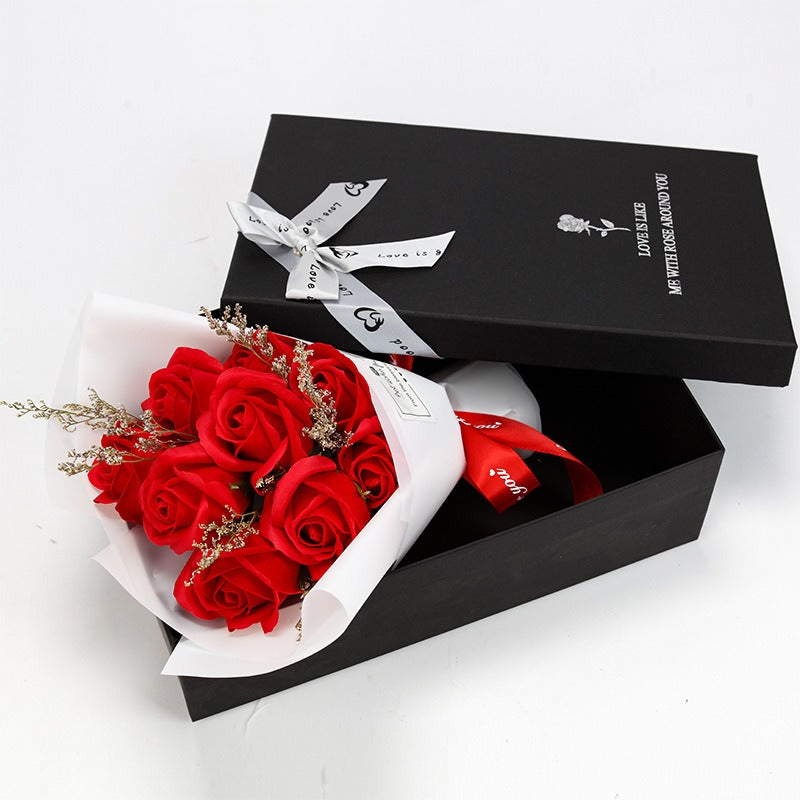 Premium Scented Soap Rose Bouquet - 9 Flowers in Black Box