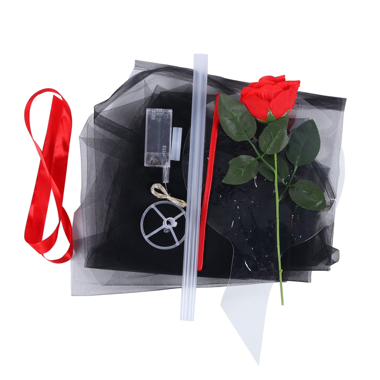 LED Luminous Clear Balloon with Artificial Rose - DIY Gift Kit