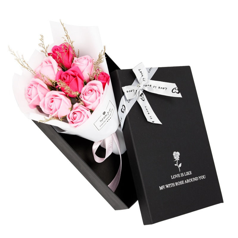 Premium Scented Soap Rose Bouquet - 9 Flowers in Black Box