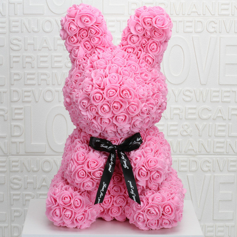 Artificial Foam Rose Rabbit Figure - Anniversary & Valentine's Gift